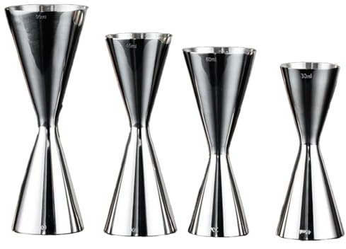 Jigger de cóctel de acero inoxidable, vaso medidor doble 30/60 ml, dosificación precisa, elegante accesorio de bar para mixólogos y caseros, color plateado, fácil de limpiar (60/90 ml)