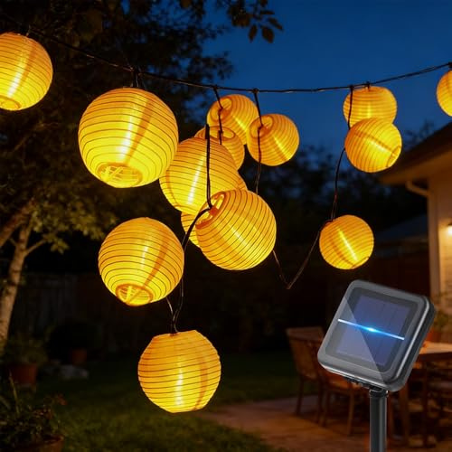 mizikuu Guirnaldas Luces Farolillos Solares, 10M 50 LED Farolillos Cadena de Luces 8 Modos Guirnalda de Luces Solares Exteriores para Jardín Balcón Patio Decoración de Fiestas Navidad Blanco Cálido