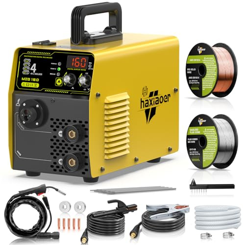 HAXIAOER 160A Soldador de Hilo Sin Gas 4 en 1 Semi-Automática Sinergia MAG/MIG/ARC/Lift TIG Soldador MIG con Hilos de Fundente de Núcleo Sólido,maquina de soldar,Ideal para Principiantes (MIG160-1)