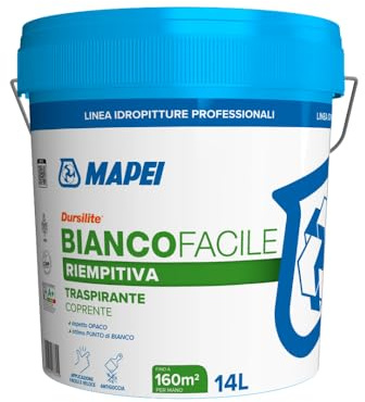 MAPEI Dursilite Bianco Facile Idropittura Traspirante per Interni, 14 Litri, Bianco, Finitura Opaca, Classe A+