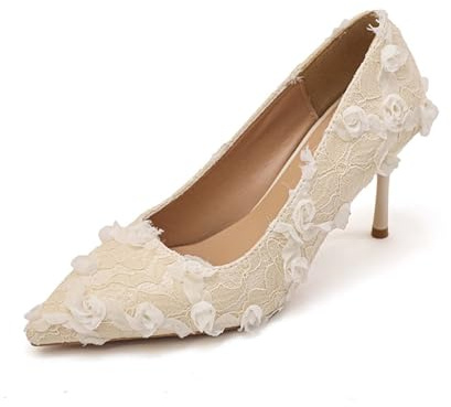 Genérico 2026 Elegantes Zapatos de tacón Alto con Punta Afilada y Detalles de Encaje, tacón Fino, Ligeros y cómodos para el día a día y Ocasiones Especiales.