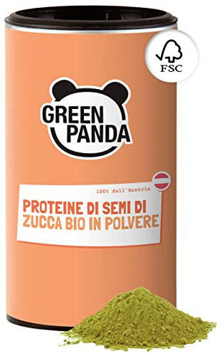 GREEN PANDA® | Semi di zucca bio con il 59% di proteine vegane, semi di zucca tostate e macinate, certificate in laboratorio, zucca in polvere ideale come bio protein 225 g