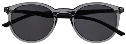 OPULIZE Met Sonnen Leser Brille Schlank Runder Rahmen Federscharniere Kratzfeste Getönte Linse UV400-Schutz Transparent Grau Schwarze Bügel Herren Damen S60-7 -1.00