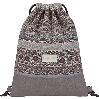 LIVACASA Turnbeutel Hipster Sportbeutel Wasserabweisend Beduckt Gym Beutel Mit Innentasche Damen Gym Bag Gefüttert Herren Tüte Rucksack Kinder Mit Anti- Dieb Außentasche Gymsack Böhmisch Grau