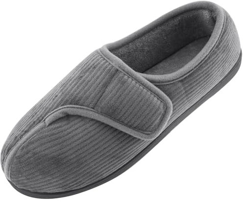 Git-up Diabetic Slippers Shoes for Men Arthritis Edema Adjustable Closure Toe Swollen Feet Slippers Memory Foam Comfy Bedroom House Indoor Outdoor Shoes, Gray UK/9
