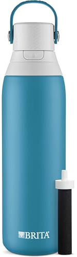 Brita Insulated Filtered Water Bottle with Straw, Reusable, Stainless Steel Metal, Blue Jay, 20 Ounce
