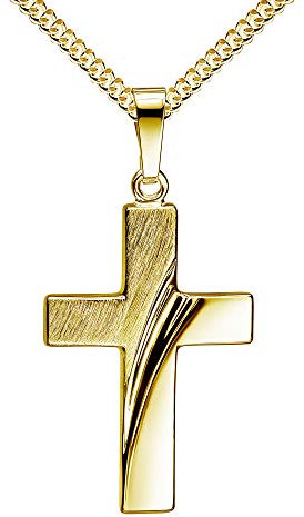 585 Gold Anhänger-Kreuz Goldkreuz für Damen, Herren und Kinder als Design Kettenanhänger 14 Karat Mit Kette 50 cm