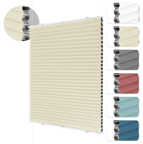 HOMEDEMO Wabenplissee Plissee ohne Bohren Klemmfix Verdunklung Thermo Zweifarbig Beige 90 x 130cm(BxH) Faltrollo 100% Blickdicht, Sonnenschutz & Schallschutz Plisseerollo für Fenster & Tür