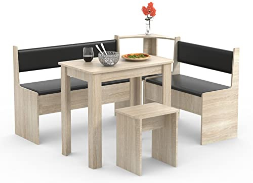VCM Set di panche ad Angolo Set per Sala da Pranzo Panca Tavolo Sgabelli Esal Mini Set di panche ad Angolo Set per Sala da Pranzo Panca Tavolo Sgabelli Esal Mini Rovere di Sonoma