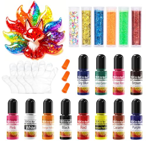 Epoxy Resin Pigment - 12 Colours Liquid Transparent UV Resin Dye, Epoxy Resin Colour with 6 Glitter, Highly Concentrated Epoxy Resin Colorant for Resin Jewelry Making Kit, DIY Crafts - 6 ml
