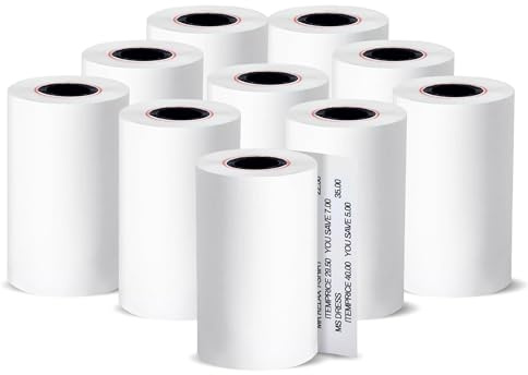 50 rollos de papel térmico de 57 x 40 pulgadas, rollo de recibos para caja registradora, POS, máquina de tarjetas de crédito con tira de advertencia roja
