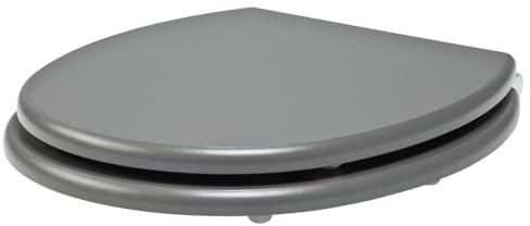 Optimal Products Plastic Slow Soft Close Toilet Seat Anti Bacterial Strong Hinges White & Grey Bathroom WC Oval Toilet Seats (Grey Plastic)