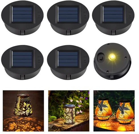 Gobesty Lámparas Solares de Repuesto, 6 Piezas Accesorios de Repuesto Luz solar con LED, Repuesto Luz Solar 8CM, Impermeable Caja Batería Solar, para Colgar al Aire Libre, Luces de Mesa Decoración