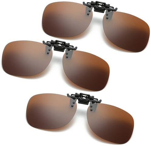 Clip-on solglasögon för män kvinnor, polariserade anti-bländning lins flip-up solglasögon, UV-skydd för nattkörning, utomhussport, resor, Mörkbrunt