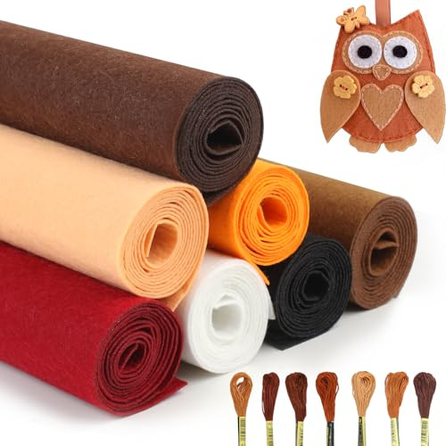 7 Sheets Soft Brown Felt Fabric, 21cm X 90cm, Craft Felt for DIY Craft Activities - 7 Colors