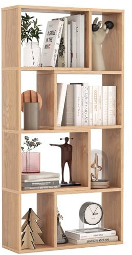 RELAX4LIFE Libreria Scaffale in Legno, Libreria a 8 Cubi con Kit Anti-Ribaltamento, Espositore Scaffale di Stoccaggio per Studio, Camera da Letto, Soggiorno (Naturale, 60 x 20 x 120 cm)