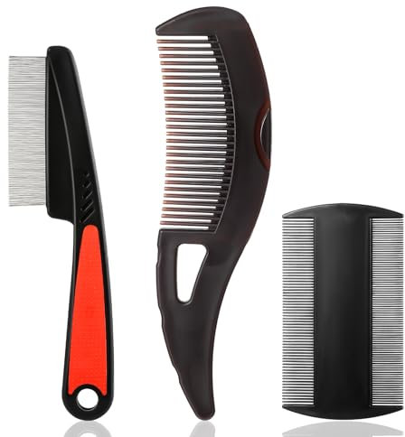 Nogeqi 3 Stück Läusekamm Edelstahl, Schuppenkamm Nissenkamm Extra Fein, Dandruff Scalp Comb, Schuppen Kamm Kopfhautkamm Katzenkamm Hundekamm Schorfkamm für Menschen Saubere Kopfhaut Erwachsene