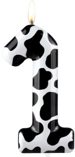 Velas número 1, velas de primer cumpleaños, diseño de vaca, color negro, cera y metálico, decoración de pastel con temática de vaca, para fiesta de cumpleaños, aniversario, suministros de celebración
