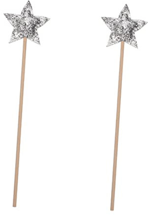 VICASKY Juego de 2 varita mágica con tiempo de juego de hadas en espiral, accesorios para fiestas, juguetes para niños, varita brillante, varitas mágicas para niñas, varita de estrellas, tela plateada