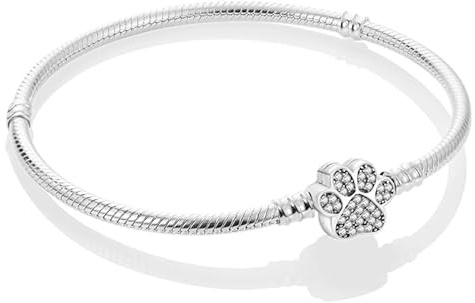 Symretie Pulsera de Plata de Ley 925 para Mujer, Pulsera de Eslabones Serpiente de la Colección Pandora Moments, Compatible con Dijes, Adecuada para Mujeres y Niñas.（las patas del gato 18CM）