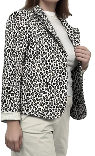 Ballandoro Damblazer i Trikå – Figursydd Jerseykavaj utan Foder och Fickor – Casual Kavaj för Kontor och Vardag – Resvänlig och Mjuk Blazer för Kvinnor, Brun leopard, S