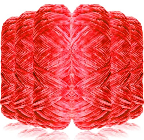 Exquilnova 6 Pack Chunky Yarn for Hand Knitting,Multiple Colors Chenille Yarn for Knitting & Crochet,Soft Chunky Wool for Blankets,Cushion,Scarves,Pet Beds,Bags,Hats,Sweaters(Bright Red)