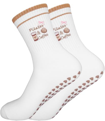 QBEJIME 3 Paires Chaussettes Antidérapantes Femme,Chaussettes Pilates Femme, Reformer Pilates (1 Pair Brown, Taille unique, Adulte, Taille unique, Alpha/lettres, Système Taille Chaussures EU, Moyen)