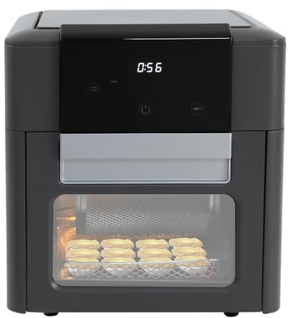 Mini Backofen mit Umluft, 12L Heissluft Ofen mit LED-Touchscreen, 12 Intelligente Programme und Griff, 1600W, 80-200 °C, für Haushalten, Küchen, Bäckereien, Restaurants, Camping