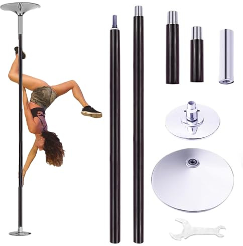 Dansstång Bärbar Rosa/Svart Silikon Strippstång för Hem/lägenhet, Bärbar Snurrande Poledance-Stång för Takmontering, Fitnessstång Strippstång(Black,2.3-2.74 m (7.5-9 ft))