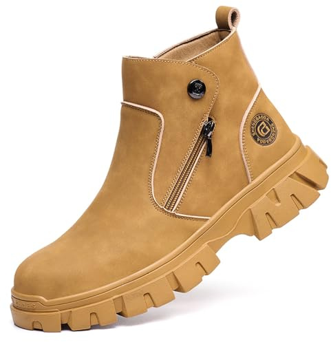 Unisex Welding Shoes ndustrial Steel Toe Anti Puncture Safety Sheos Constructon Anti Slip & Sparks Indestructible Work Boots (Yellow, Adult, Men, 6.5, Numeric, US Footwear Size System, Medium)