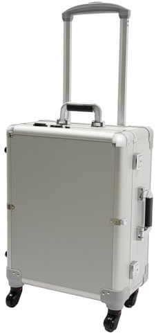 Gdetnysty Professionell makeupvagn kosmetisk väska med 8 LED-belysning och höjdjusterbara stödben, 4 fack, 45 x 35 cm spegel 39–85 cm höjd för mobila visningsagister frisörer, silver, modern