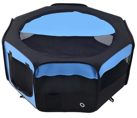 PawHut Portable Cat Dog Playpen Pet Puppy Rabbit Guinea Pig Pen Run Dia 90 x 41H cm Indoor & Outdoor Blue