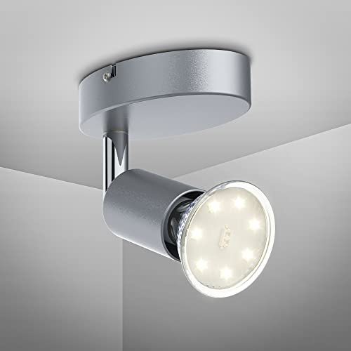 B.K.Licht - LED Wandspot schwenkbar, warmweiße Lichtfarbe, 3 Watt, 250 Lumen, Wandlampe, Wandstrahler, Wandleuchte, Leselampe, Deckenlampe, Wohnzimmer, Leselicht, 10,5x6,5x8 cm, Titanfarbig