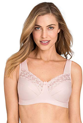 Miss Mary - Broderie Anglaise, Non Wired Bras for Women, Everyday Bras, Comfortable Cotton, Supportive with Full Coverage Pink