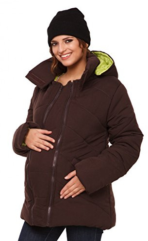 HAPPY MAMA. Donna Giacca Imbottita Cappuccio Inserto Estraibile Gravidanza. 075p (Marrone, IT 46, XL)