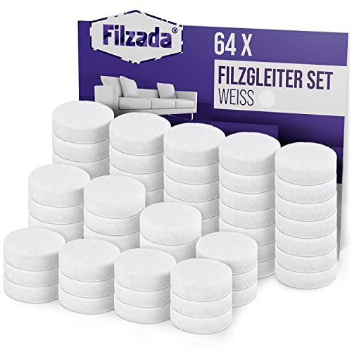 Filzada® 64x Almohadillas de Fieltro Adhesivo - Ø 20 mm (Redondo) - Blanco - Deslizantes de Fieltro para Muebles Profesionales con una adherencia Ideal