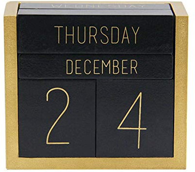 Juegoal Wooden Perpetual Calendar, Wooden Block Daily Calendar Office Desk Accessories (Black)