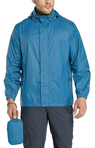 33,000ft Regenjacke Herren Leicht Wasserdicht Faltbare Regenmantel mit Kapuze Fahrrad Rain Windbreaker Windjacke Camping Outdoor Blau L