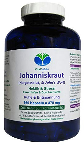 JOHANNISKRAUT 360 Kapseln Ruhe, Entspannung, inneres Gleichgewicht. Psychische Belastbarkeit bei Stimmungstief und innerer Unruhe stärken. 100% NATUR pur. OHNE ZUSATZSTOFFE 26835-360