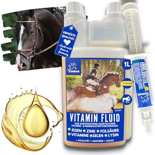 Vitamine für Pferde + Aminosäuren Pferd Booster - Mineralfutter Pferde B Vitamine I Vitamin E Pferd I Vitamin b b12 komplex Selen Zink Pferd Vitamin b1 b6 Mineralien Pferd Immunsystem stärken 1L30ml