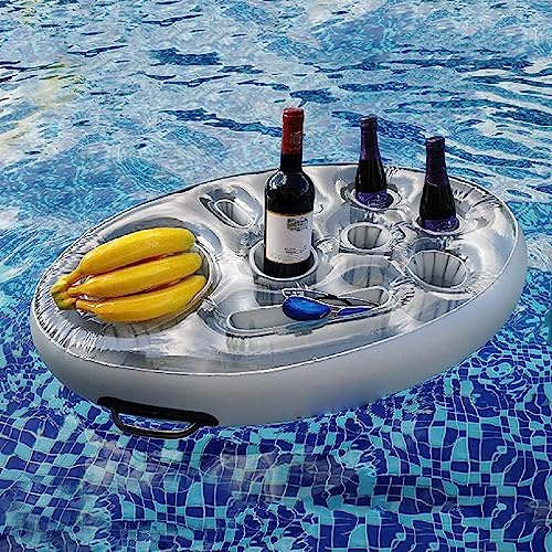 RofHaus Porte Verre Piscine Gonflable Bar Flottant Piscine avec 8 Trous, Support Gonflable De Boisson Portable Bar De Piscine Flottant, Plateau Flottant Piscine & Spa pour Party, Piscine, Fête, Plage