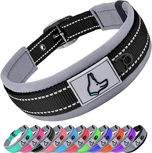 Joytale Collier Chien, Réglable Grands Collier pour Chien Rembourré, Bandes Réfléchissant, Noir, L