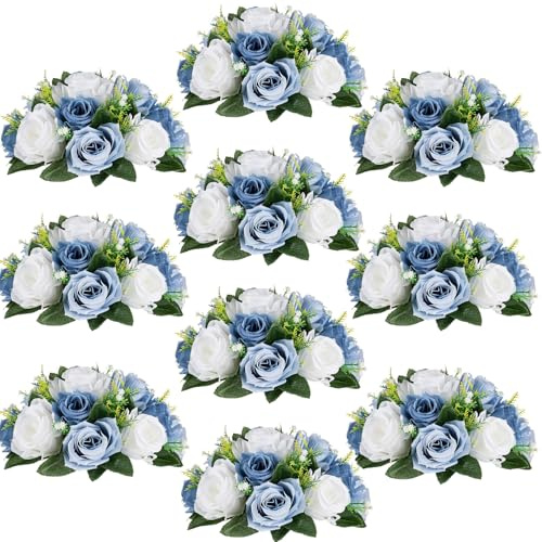 Flower Balls Artificial Silk Roses - 10 Pcs, Dusty Blue, Wedding Bouquet, Parties & Home Decor