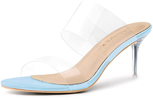 Allegra K Women's Clear Slide Stiletto Heel Clear Sky Blue Sandals 11 m US
