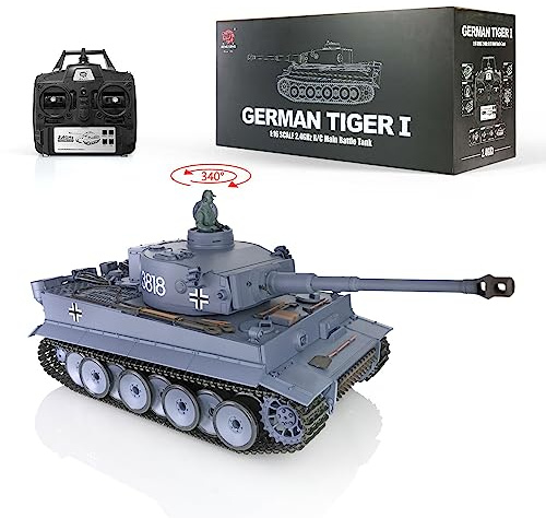 wheelfun 2,4 GHz Heng lång 1/16 skala 7,0 plast ver tysk tiger I RTR RC tank 340° roterande torn infraröd strid rökning enhet lyfttunna ljusljud 3818 modell BB skytte, USA i lager