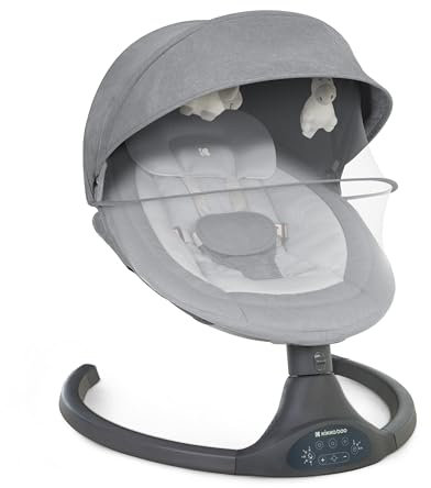 KikkaBoo Hamaca Bebé CODIE, Columpio Eléctrico, Silla Mecedora hasta 9 kg, 5 Velocidades de Balanceo, Bluetooth, Regulación del Respaldo, 10 Melodías, Gris Claro
