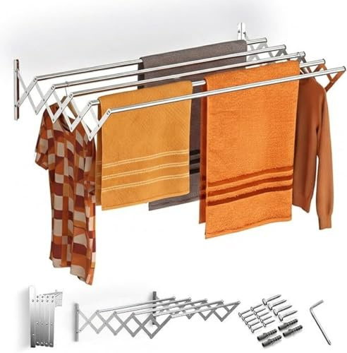 LOOT-LEY Wall Mounted Clothes Drying Rack,Stainless Steel Retractable Drying Rack for Laundry Room/Bathroom Tower (7 Pipe X 2 Feet) 25 KG Capacity- Indoor and Outdoor Use