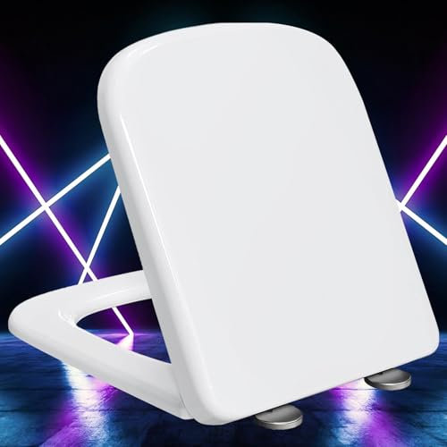 Wc Sitz, Toilettendeckel mit Absenkautomatik Eckig Antibakterielle Klobrille mit Quick Release Funktion Wc-Sitz Quick Release, Top-Installation,white-34 * 45cm
