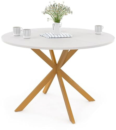 IDMarket - Runder Esstisch Gisele 6 Personen Spinnenbein Holzplatte weiß 110 cm