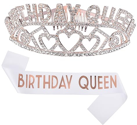 VICASKY Geburtstagskrone Und Schärpe Für Mädchen Einstellbare Mit Roségold Und Fotorequisiten Für Festlichkeiten Und Partydetails